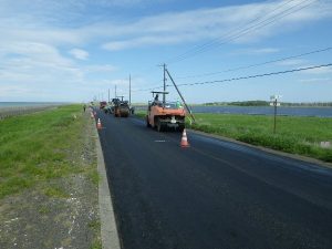 野付風連公園線舗装（構造改良）工事（ゼロ道債）施工中